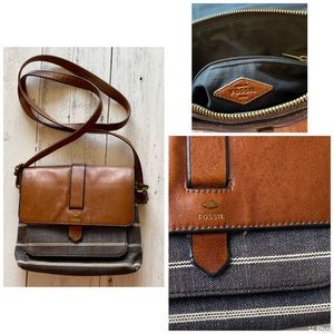 Fossil | Bags | Fossil Kinley Striped Chambray Leather Crossbody